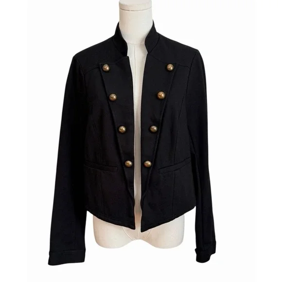 Torrid Military Ponte Cropped Blazer Womens Size 1 Black Gold Button Jacket  1X - Picture 3 of 13